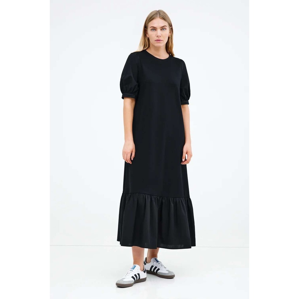 Marcella Olivia European Ponte Poplin Relaxed Midi Dress Medium Black Minimalist